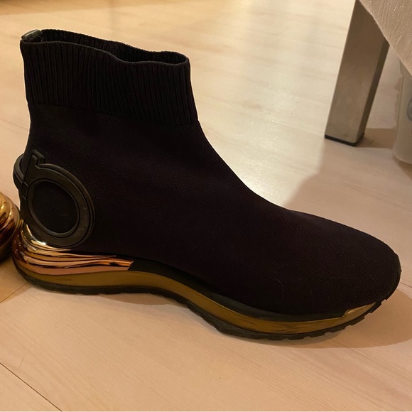 Ferragamo Gardena High Top Black Metallic Sneakers - Picture 9 of 11